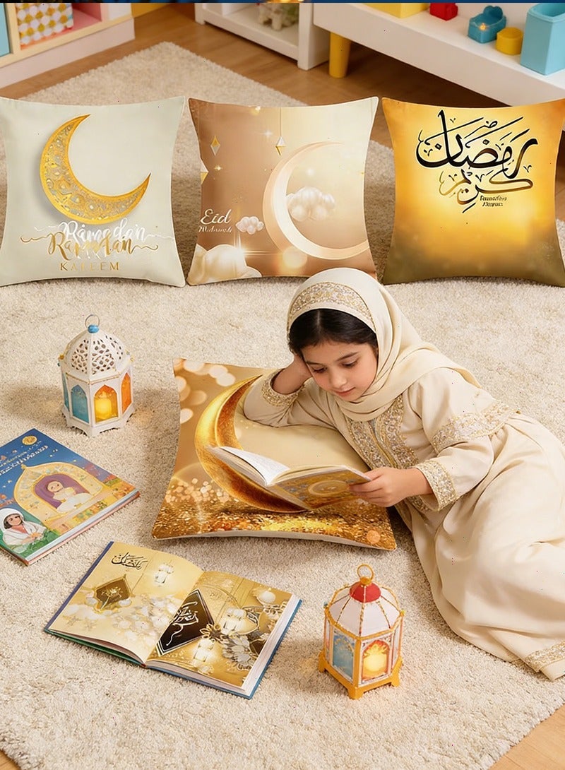 يواوليتي أغطية وسائد رمضان، 6 قطع أغطية وسائد رمضان، أغطية وسائد بنقوش فوانيس رمضان لتزيين المنزل (45*45 سم) - Image 4